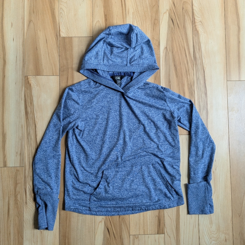 Athleta Girl Uptempo Hooded Top S 7 Blue Long Sleeve Pockets